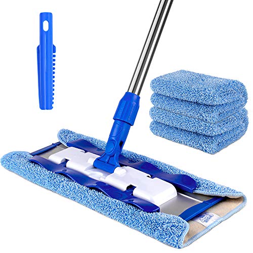 MR.SIGA Professional Microfiber Mop (Included 3 Microfiber Cloth Refills and 1 Dirt Removal Scrubber), Pad Size: 42cm x23cm