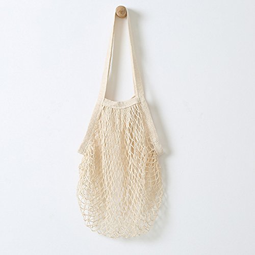 NOVEDAD: bolsas de red de algodón Metyou. Bolsa para uso como bolsa de la compra, almacenamiento de fruta u organizador de bolsas beige