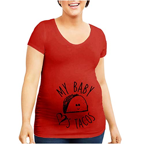 NPSJYQ Camiseta de Manga Corta con Cuello Redondo para Mujer My Baby Loves Tacos Print Pregnancy Maternity Top tee Camiseta premamá Holgada Estampada