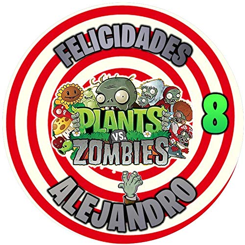OBLEA de Plantas vs Zombies Personalizada con Nombre y Edad para Pastel o Tarta, Especial para cumpleaños, Medida Redonda de 20cm de diámetro