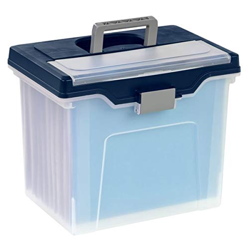 Office Depot Caja grande para archivos, tamaño carta, 28 cm de alto x 33 cm de ancho x 25 cm de profundidad, transparente/azul, 110988