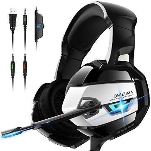 ONIKUMA Auriculares con reducción de ruido y micrófono con sonido envolvente 7.1 - Protección auditiva suave para PS4, Xbox One, PC, Mac - Negro