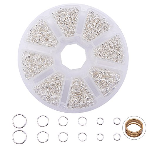 PandaHall Elite About 2800 Pcs Jump Rings Diameter 4-10mm Iron Jewelry Connectors Chain Links Silver with Box Set Value Pack