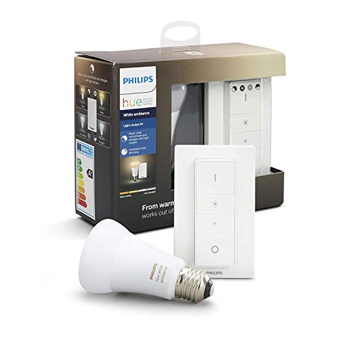Philips Hue White Ambiance - Pack de bombilla LED E27 con mando, 9W, 2200-6500k, 806 lm, iluminación inteligente, tono luz blanca cálida y fría regulable