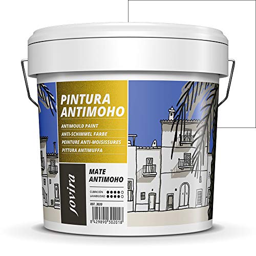 PINTURA ANTIMOHO, evita el moho, resistente a la aparición de moho en paredes, aspecto mate. (5 KG, BLANCO)