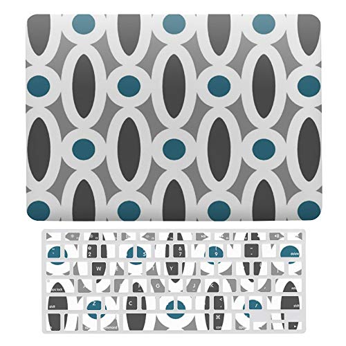 Plastic Hard Shell Case & Keyboard Cover Compatible for MacBook Air 13 Screen Protector & Keyboard Protector For MacBook Air 13, Oval Links Pattern In Teal and Grey