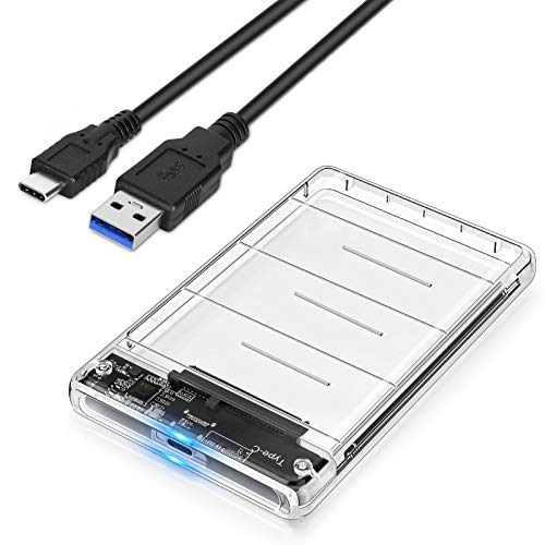 POSUGEAR USB C Carcasa Disco Duro 2.5", Caja Disco Duro de HDD SSD SATA I/II/III de 7mm 9.5mm de Altura,USB C Gen 2(6 Gbps) Sopporta UASP,No Requiere Herramientas [Transparente][FXN-01]