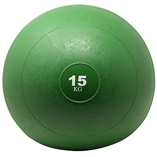 POWRX Slam Ball Balón Medicinal 15 kg - Ideal para Ejercicios de »Functional Fitness«, fortalecimiento y tonificación Muscular - Contenido de Arena y Efecto Anti-Rebote + PDF Workout (Verde)