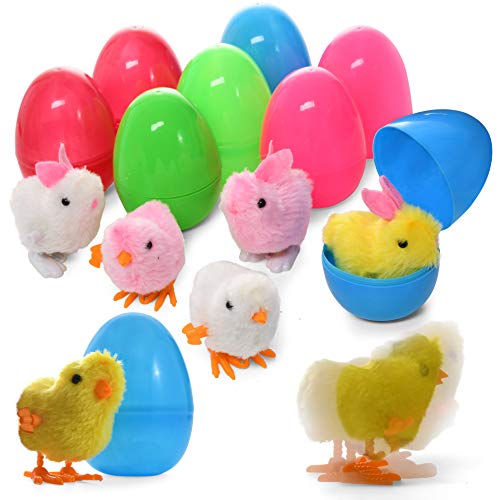 PREXTEX Huevos de Pascua de Juguete Grandes Rellenos de Conejos y Pollitos de Cuerda