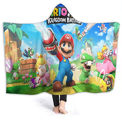 QIAOQIAOLO Super Mario Manta con capucha para camping Mario y rabbids Kingdom Battle Microfelpa, Funcional para niños, 60 x 50 pulgadas
