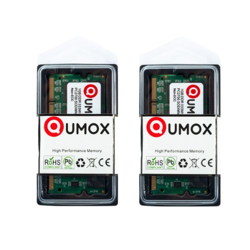 QUMOX Módulo de memoria portátil, SODIMM (200 pines), 2GB (2x1GB), DDR, 333Mhz, PC2700