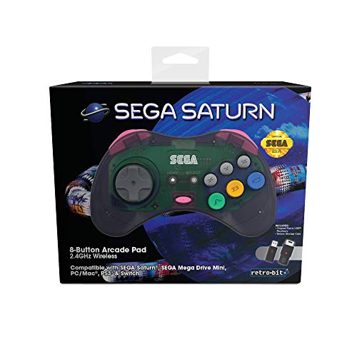 Retrobit - Sega Saturn Manette 8 boutons sans fil 2.4Ghz - Dongle USB/Port d'Origine inclus - Edition Gris [Importación francesa]