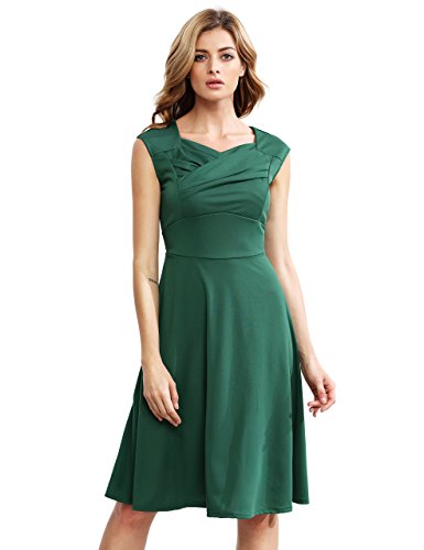 Romwe - Vestido vintage de los años 50 para mujer, estilo Rockabilly Swing verde oscuro S