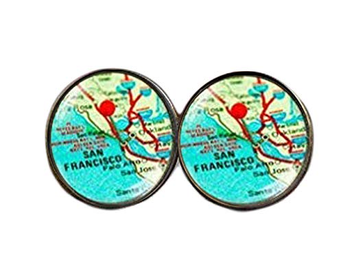 San Francisco - Pendientes de tuerca, diseño de mapa de San Francisco, pendientes de San Francisco y mapa de San Francisco