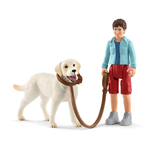 Schleich- Figura chico paseando perro Labrador Retriever, 7,50 cm.