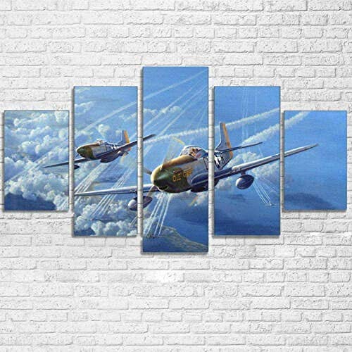 Sihuanian 5 piezas de imagen en lienzo 5 juegos de pinturas de alta definición impresas Art Deco y carteles La pintura de avión militar de la Segunda Guerra Mundial (100 x 50 cm sin marco)