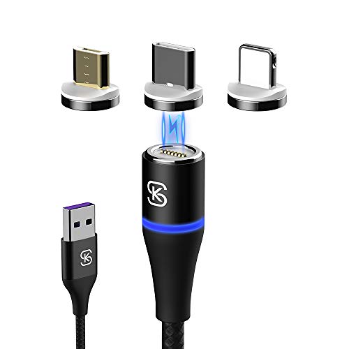 SIKAI CASE - Cable Magnético Micro USB, Tipo C, 3 en 1, Cargador iman, Nylon Trenzado, Compatible con i-Products Dispositivos Android Huawei/Samsung (Nergo)