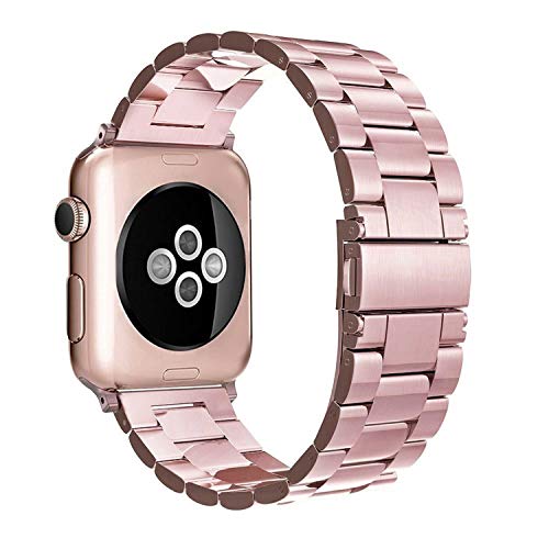 Simpeak Correa Compatible con Apple Watch Apple Watch 6/SE/5/4/3/2/1 38mm de Acero Inoxidable Reemplazo de Banda de la Muñeca con Metal Corchete, Oro Rosa