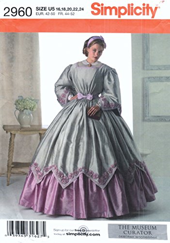 Simplicity 2960 - Patrón de disfraces de mujer para vestidos de mediados del siglo XIX, tallas 16, 18, 20, 22, 24.