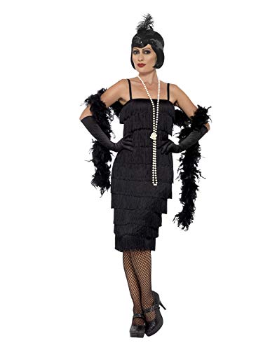 Smiffys-45502s Disfraz de Chica años 20, con Vestido Largo, Diadema y Guantes, Color Negro, S-EU Tamaño 36-38 (Smiffy'S 45502S)