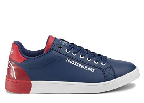 Sneackers Hombres Trussardi entrelazó en Cuero con el Logotipo en Relieve. Zapatos de Hombre para Todas Las Ocasiones Colección Primavera Verano 2020 de la UE 43