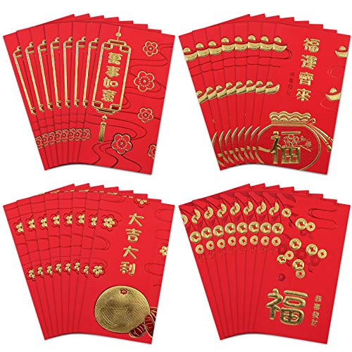 Sobres chinos rojos, 32 piezas de año nuevo chino, año del buey, paquete rojo Lucky Hong Bao, regalo de dinero, sobre de bolsillo para regalos del festival de primavera de 2021, bodas y cumpleaños