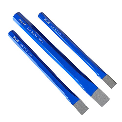 S&R Cinceles albañil - Juego de 3 Cinceles de Albañil 16 x 170 mm, 12 x 150 mm, 10 x 140 mm de cromo vanadio