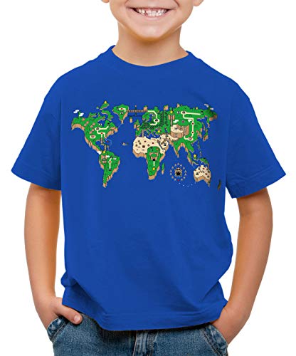 style3 Mario Mapamundi Camiseta para Niños T-Shirt Videojuego videoconsola SNES n64, Talla:152