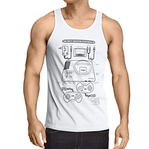 style3 Mega 16-bit Camiseta de Tirantes para Hombre Tank Top Gamer Classic Retro Videoconsola Sonic Drive, Talla:2XL, Color:Blanco