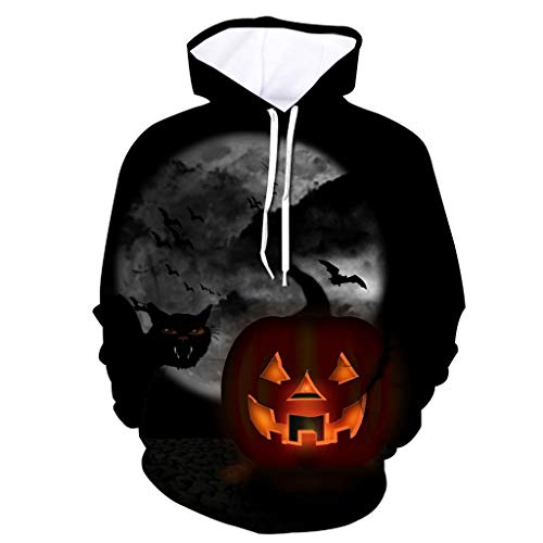 sunnymi® - Sudadera con capucha para hombre, diseño de Halloween con estampado 3D Negro XXXL