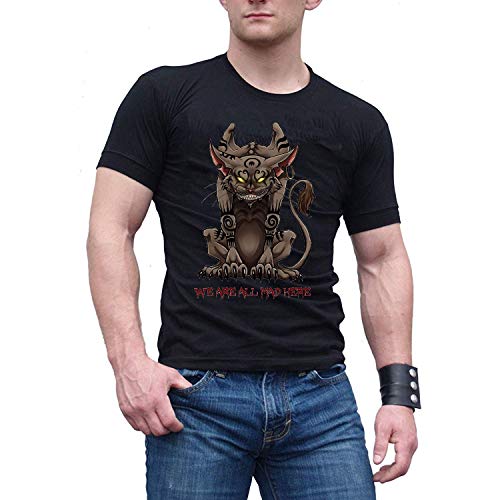 TANGLIII Hombre/Men's Vintage Alice Madness Returns Cat Black Short Sleeve Camiseta/T-Shirt Top tee