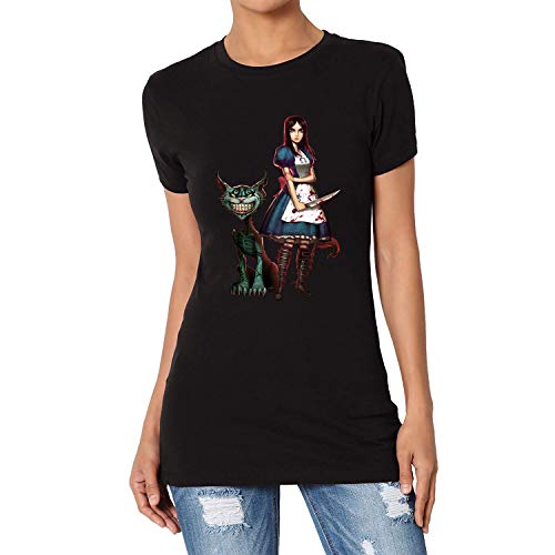 TANGLIII Mujer/Women's Vintage Alice Madness Returns Art Black Short Sleeve Camiseta/T-Shirt Top tee