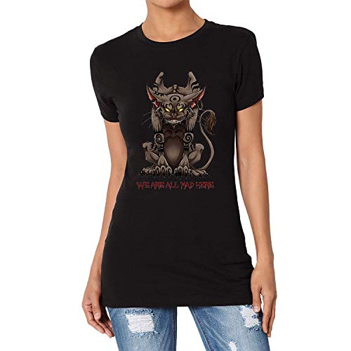 TANGLIII Mujer/Women's Vintage Alice Madness Returns Cat Black Short Sleeve Camiseta/T-Shirt Top tee