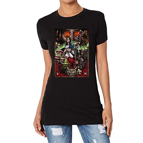 TANGLIII Mujer/Women's Vintage Alice Madness Returns Poster Black Short Sleeve Camiseta/T-Shirt Top tee