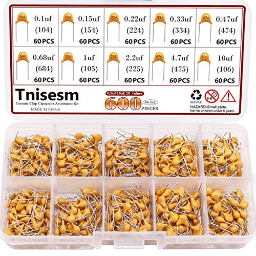 Tnisesm / 600 unidades Juego de condensadores de cerámica de 10 valores 0.1uf-10uf DIP monolithico condensadores de chip multicapa en caja Tn-19-2