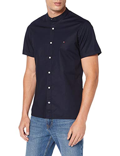 Tommy Hilfiger Slim Stretch Mandarin Shirt S/s Sudadera, Azul (Sky CAPTAIN403), Large para Hombre