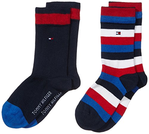 Tommy Hilfiger TH Kids Basic Stripe Sock Pack de 2 Calcetines para Niños, Azul (midnight blue 563), 23-26