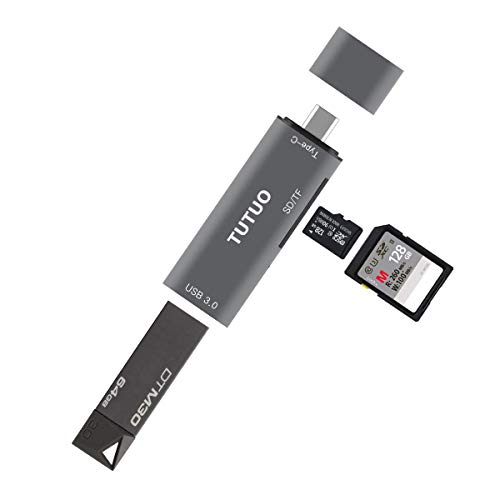 TUTUO Lector de Tarjetas SD/Micro SD (TF) USB Tipo C a USB A 3.0 Adaptador Tipo C OTG Conector para MacBook Pro, Redmi Note 8 Pro/Note 7, Huawei P30 Pro, Galaxy Note 20,Note 10 / S20 Plus (Gris)