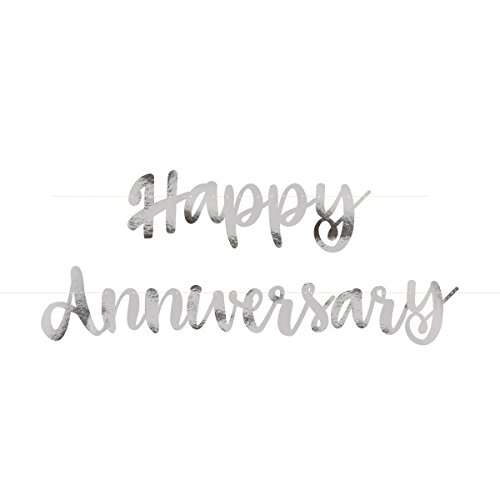 Unique Party - Guirnalda de Letras de Aniversario con texto "Happy Anniversary" - Color Plata - Conjunto de 2 (72607)