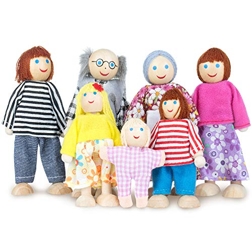 WolinTek 7pcs muñecas de Madera de la Familia fingen el Juego de la Familia de muñecas Set ,Muñecas de Madera Figura Familiar para niños niños Regalo de cumpleaños de año Nuevo