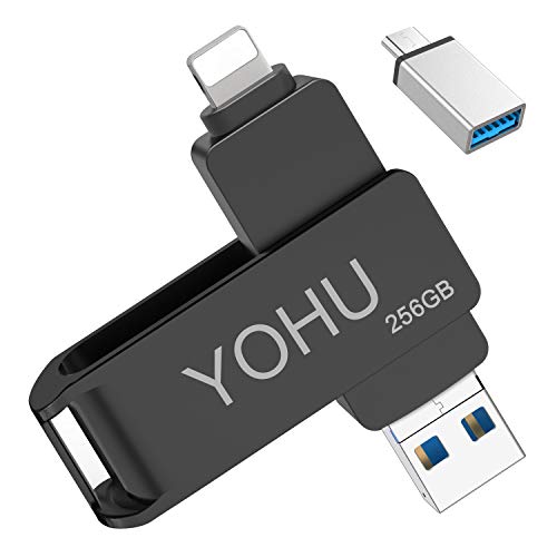 YOHU 256GB Pendrive para iPhone Photo Stick Memoria USB para iPhone y iPad Android Laptops Flash Drive Expansión (Negro)