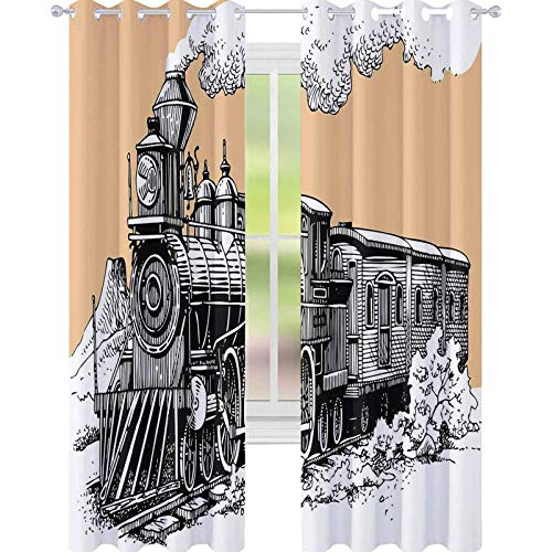 YUAZHOQI Cortinas opacas para dormitorio, diseño de tren antiguo del norte, tren de vapor nacional, cortina de reducción de ruido de mano, 132 x 241 cm