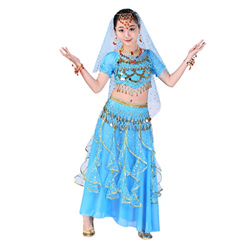 YWLINK Danza del Vientre, NiñAs India Danza del Vientre Danza Egipcia Traje De Rendimiento Conjunto De 2 Piezas Traje De Baile Vestido De Fiesta Bien Parecido(Azul,9-12 años/L)