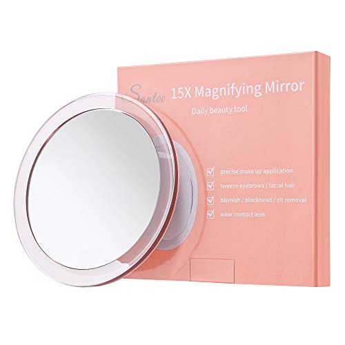 15X Espejo de Aumento (15cm) - con 3 ventosas de Montaje Uso para aplicación de Maquillaje precisa - Cejas/Pinzas - Eliminación de Puntos Negros/Manchas - Espejo de Maquillaje para baño/Viaje