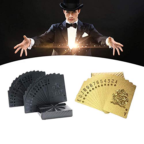 2 Set Juego de naipes de lámina de oro de 24k,Cartas de Poker Impermeables Cartas de póker de plástico,Herramienta Profesional Clásica de Trucos de Magia,para Fiesta Familiar Juego Fiesta