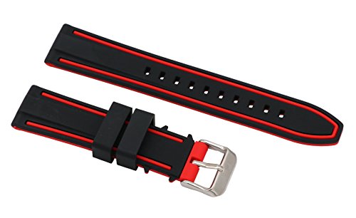 24mm grandes pulseras de goma para Relojes de pulseras de reloj de diseño extremo recto en dos tonos negro y rojo