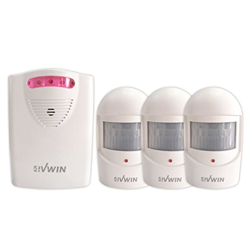 4Vwin - Juego de sistema de alerta de entrada inalámbrica de seguridad de hogar, 1 receptor y 3 sensores de infrarrojos detectores de movimiento PIR