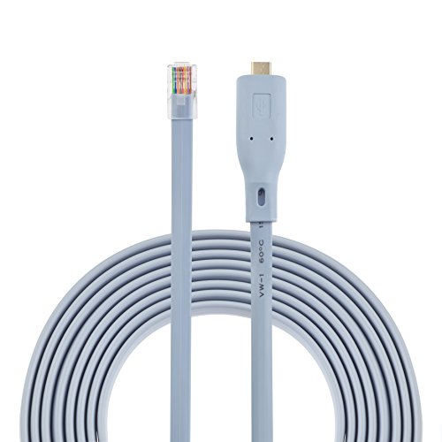 AGS Retail Ltd - Cable de consola USB tipo C para routers/conmutadores Cisco, color azul pálido, 1,8 m, cable USB tipo C a RJ45 con chip FTDI, diseño de cable plano | Cables y electrónicos