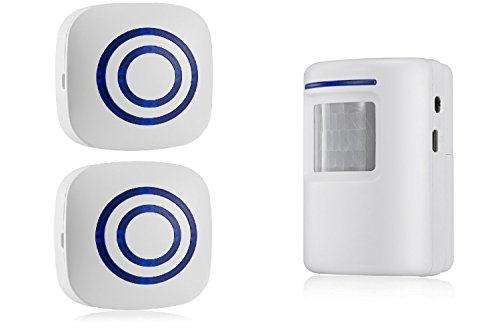 Alarma de seguridad, Domowin Timbre de Alarma Detector de presencia Portátil impermeable Avisador de Puerta 38 melodías (1 Sensor & 2 Receptor)