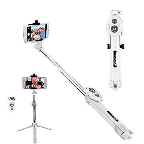 Alfort Palo Selfie, Bluetooth Selfie Stick Trípode Wireless Mini con Obturador Remoto Bluetooth para iPhone 8/7 / Samsung A7 / S7 / Huawei P10 / P9 y Otros Android/iOS Teléfono 5.5" (Blanco)